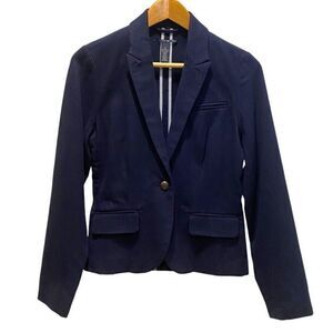 Lucky Brand Navy Wool Blend Classic Front Button Blazer Women's S
